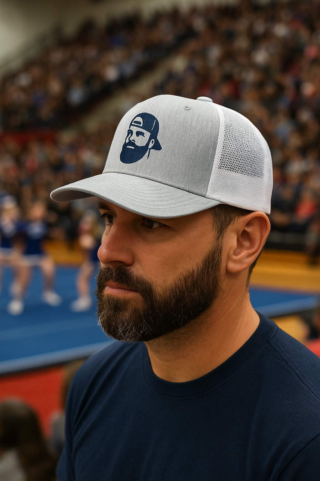 👉 Cheer Dad Hat - Bearded Man Logo Trucker Hat